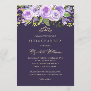 Convite para Quinceanera Floral de lavanda