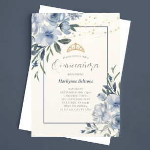 Convite para Quinceañera Floral Dusty Blue