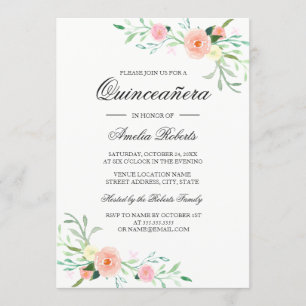 Convite para Quinceanera Floral Elegante Watercolo