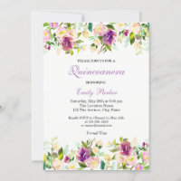 Convite para Quinceanera Floral Purple Elegante