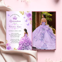 Convite para Quinceañera Floral Púrpura Elegante