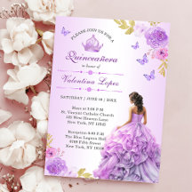 Convite para Quinceañera Floral Púrpura Elegante