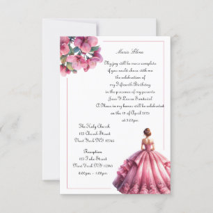 Convite para Quinceañera Floral Rosa Elegante
