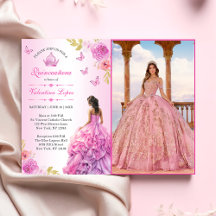 Convite para Quinceañera Floral Rosa-Escamudo Eleg