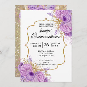 Convite Para Quinceanera Floral Roxo-Luminosa