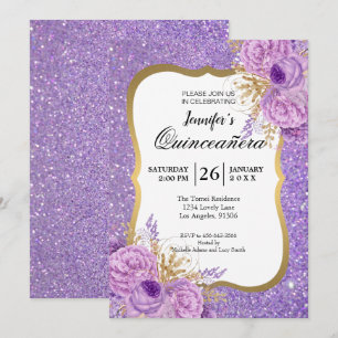Convite Para Quinceanera Floral Roxo-Luminosa