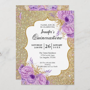 Convite Para Quinceanera Floral Roxo-Luminosa