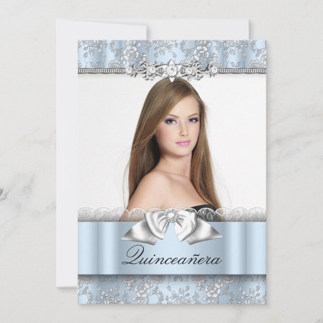 Convite para Quinceanera, Foto do bonito Lace Azul (Frente)