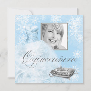 Convite para Quinceanera Foto em Floco de Neve Azu