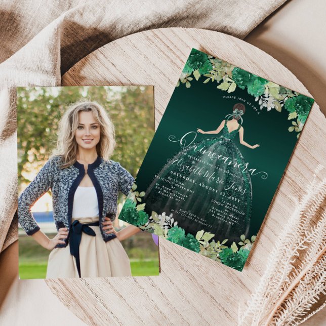 Convite para Quinceanera, Foto Verde Emerald (Criador carregado)