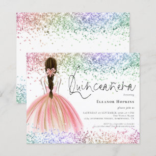 Convite para Quinceanera Glitter Multicoloração 