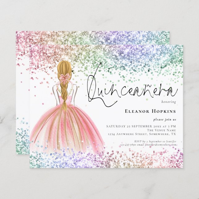 Convite para Quinceanera Loura de Multicolores de  (Frente/Verso)