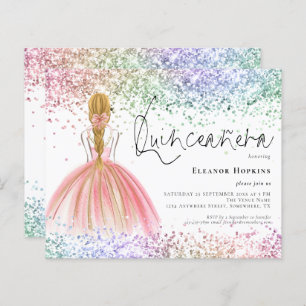 Convite para Quinceanera Loura de Multicolores de 