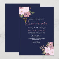 Convite para Quinceanera marinho Azul Rosa e Rosa 