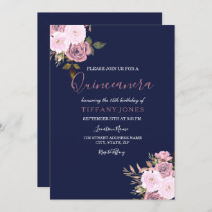 Convite para Quinceanera marinho Azul Rosa e Rosa