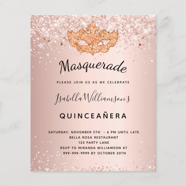 Convite para Quinceanera mascarada rosa (Frente)