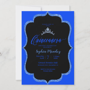 Convite para Quinceanera preto e azul