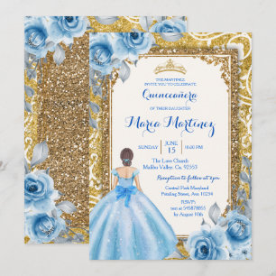 Convite para Quinceanera, princesa Dourada e Rosa 
