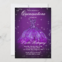 Convite para Quinceanera Púrpura Escura Elegante