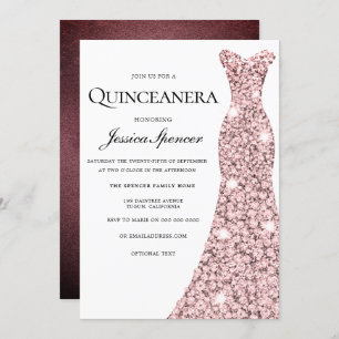 Convite para Quinceanera, rosa Dourado e Burgundy