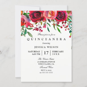 Convite para Quinceanera Rosa e Rosa vermelha