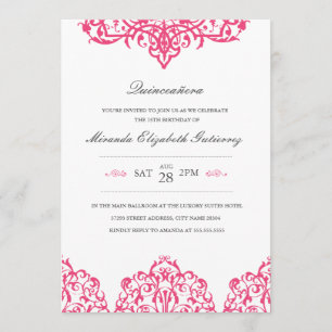 Convite para Quinceañera Rosa Elegante