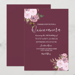 Convite para Quinceanera, Rosa, Rosa Burgundy