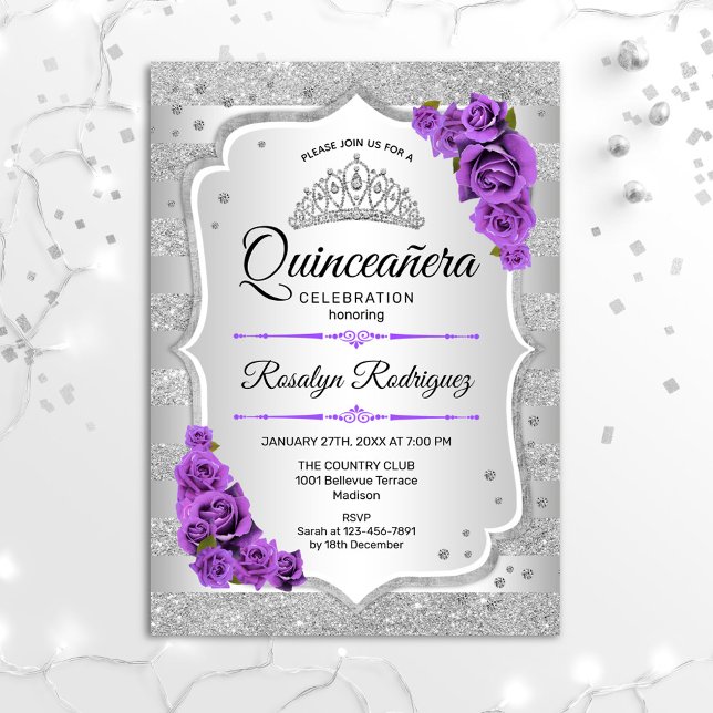 Convite para Quinceanera Roxo Silver (Criador carregado)