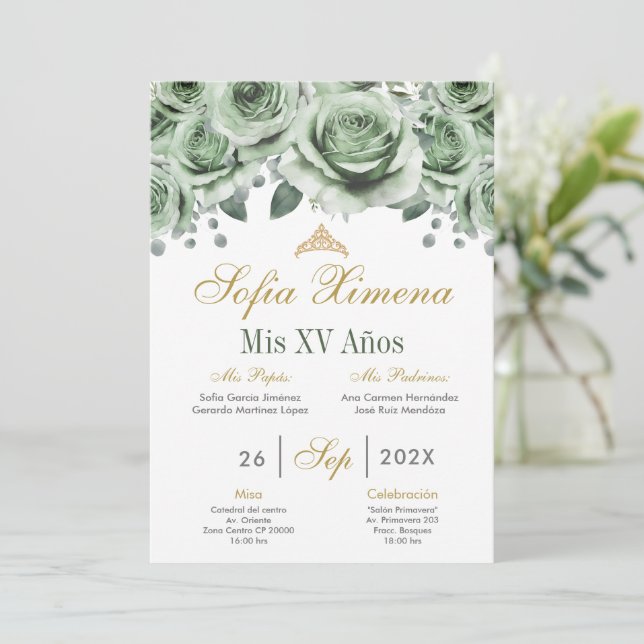 Convite para Quinceanera Verde (Em pé/Frente)