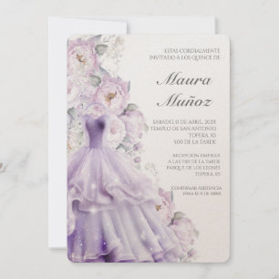 Convite para quinceñera de vestido roxo