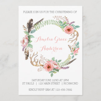 Convite para raparigas cristãs - Floral cor-de-ros