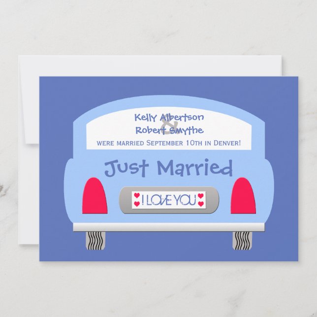 Convite para Recepção Após Casamento -- Carro Azul (Frente)