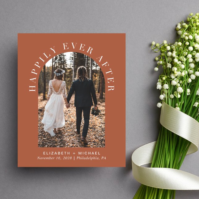 Convite para Recepção de casamento Arch Photo Terr (Celebrate your love story with an invitation showcasing your favorite photo in an elegant arch frame)