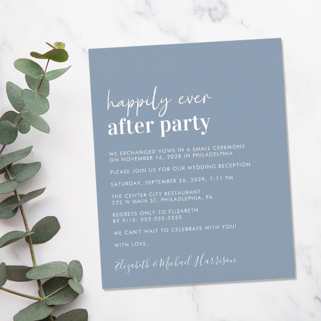 Convite para Recepção de casamento Azul com Empoei (A chic and affordable Happily Ever After Party invitation)