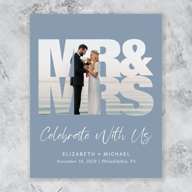 Convite para Recepção de casamento Azul Dusty com  (Criador carregado)