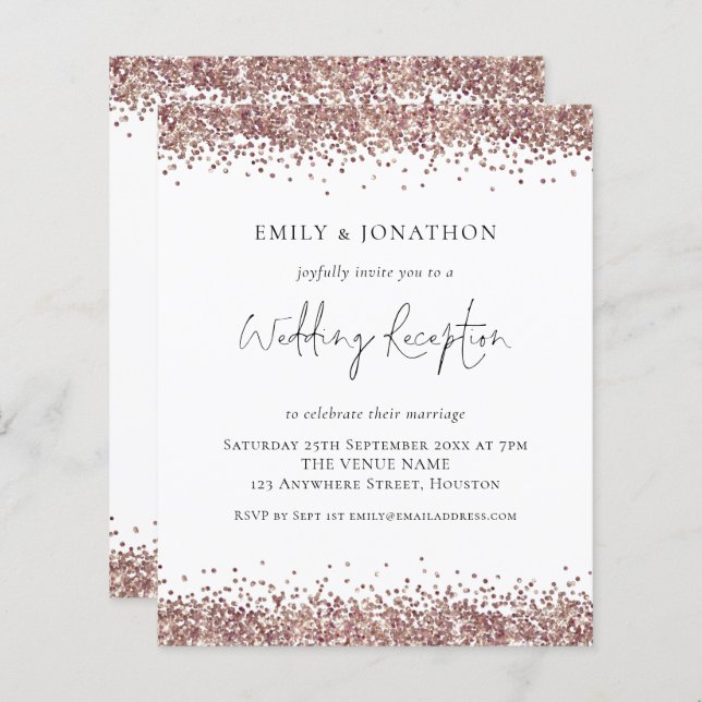 Convite para Recepção de casamento brilhante Doura (Frente/Verso)