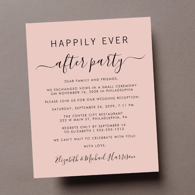 Convite para Recepção de casamento de Blush de Fot (A chic budget-friendly Happily Ever After Party invitation for your wedding celebration)