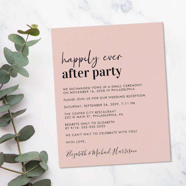 Convite para Recepção de casamento de Blush Simple (A chic and affordable Happily Ever After Party invitation)