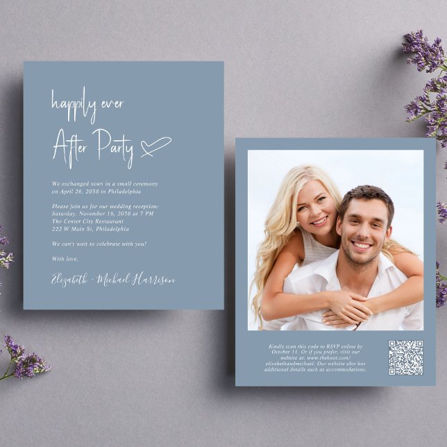 Convite para Recepção de casamento de Código QR de (An chic Happily Ever After Party all-in-one invitation for your wedding celebration)
