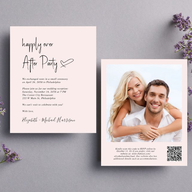 Convite para Recepção de casamento de Código QR de (An chic Happily Ever After Party all-in-one invitation for your wedding celebration)