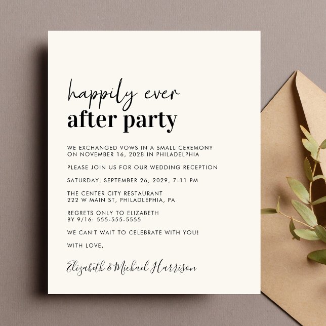 Convite para Recepção de casamento de Creme de Fot (A chic budget-friendly Happily Ever After Party invitation for your wedding celebration)