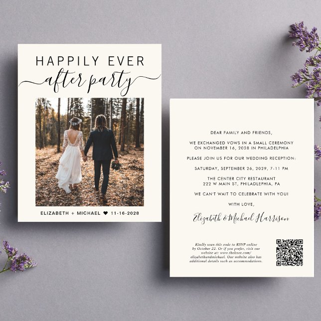 Convite para Recepção de casamento de Creme de Fot (An chic Happily Ever After Party all-in-one invitation for your wedding celebration)