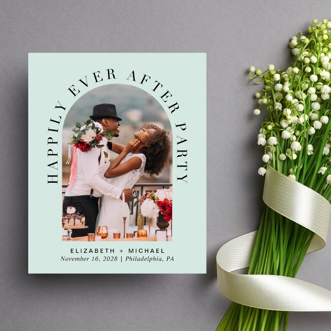 Convite para Recepção de casamento de Mensagem de  (Celebrate your love story with an invitation showcasing your favorite photo in an elegant arch frame)