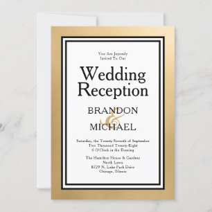 Convite para Recepção de Casamento Moderno Dourado