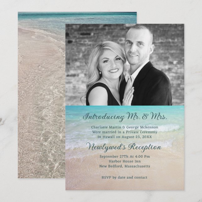 Convite para Recepção de Casamento Privado na Prai (Frente/Verso)