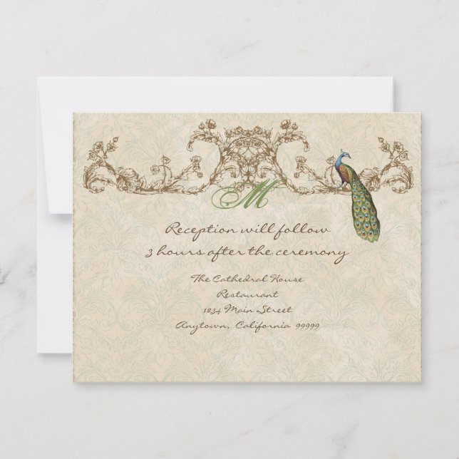 Convite para Recepção de Peacock & Etchings Vintag (Frente)