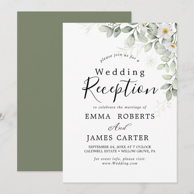 Convite para Recepções de casamento Elegante Green (Frente/Verso)