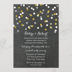 Convite para Renovação de Vow Silver Confetti Dour