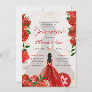 Convite para Rico Charro Rosa vermelha Quinceanera