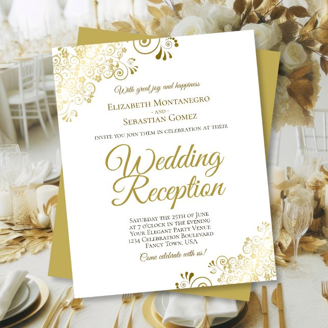 Convite para rico Dourado e Recepção de casamento  (Front/Back)
